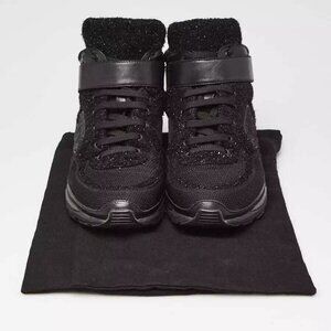 Chanel Black Metallic Tweed/Tech Fabric CC High Top Sneakers Size 5.5/36
